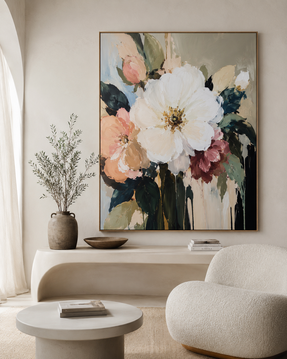 Soft abstract floral painting detail showing colour and texture