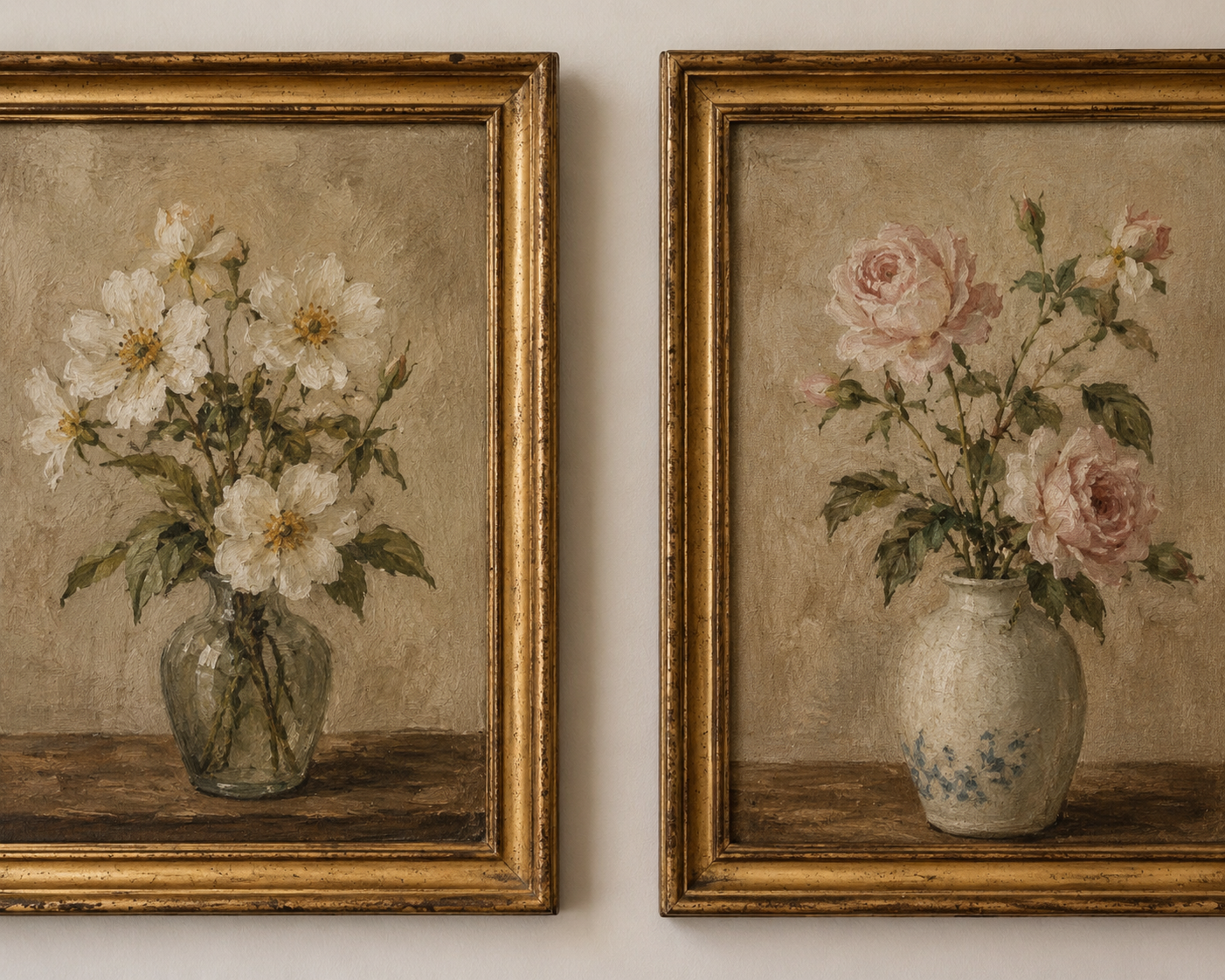 Two floral still-life paintings in ornate gold frames
