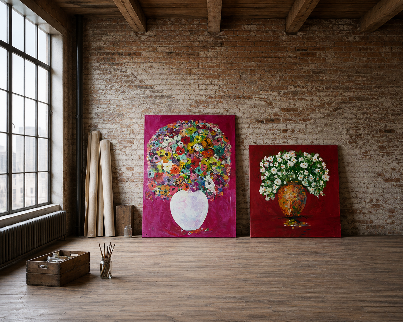 Bedroom triptych paintings