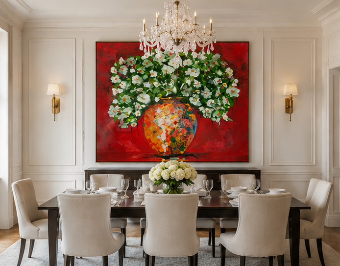 Dining room with original artwork